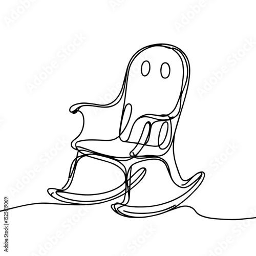 Line art rocking chair illustration with minimalist design on white background, representing comfort and relaxation, concept of furniture or home decor