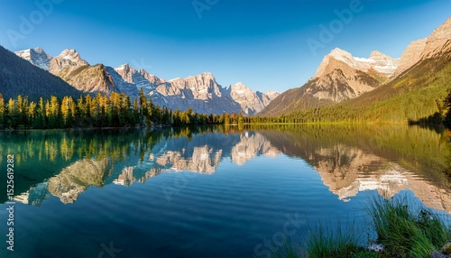 majestic mountains reflecting in serene lake on sunny day