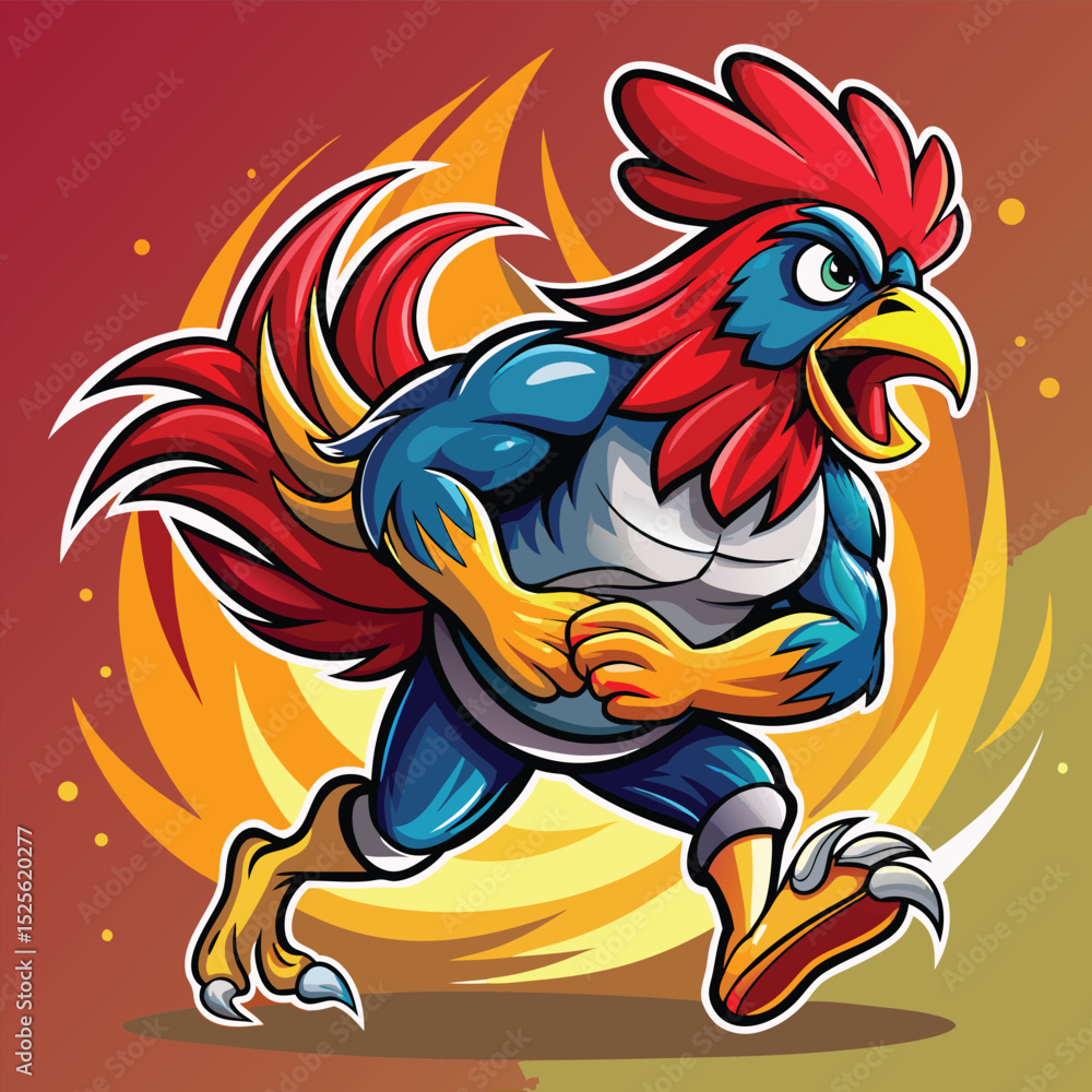 Muscular Rooster Running with Fire Muscular Rooster Running with Fire