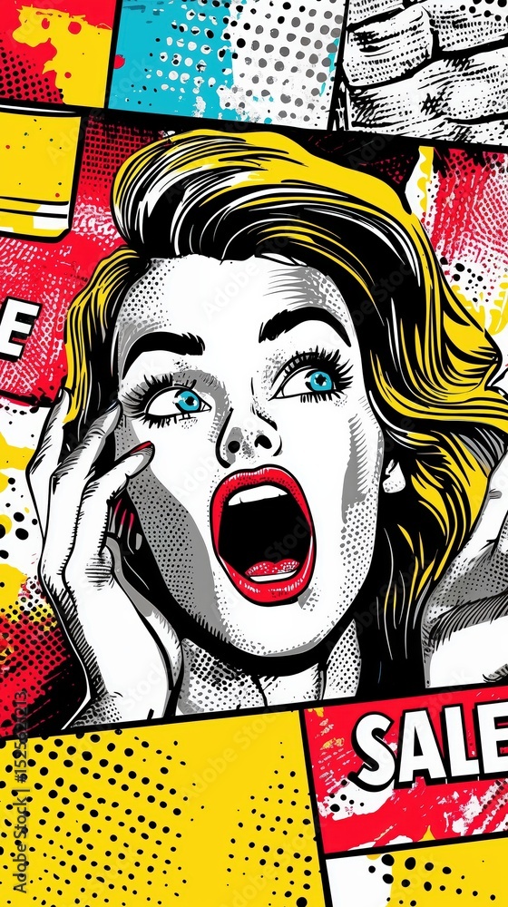 Obraz premium pop-art style advertising illustration, text 