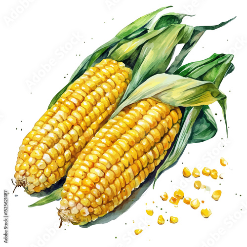 Roasted Corn Cob Spices, watercolor vector, high quality, isolated on a white background.