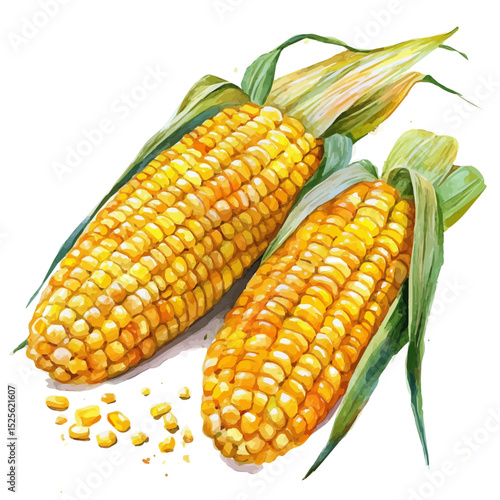 Roasted Corn Cob Spices, watercolor drawing vector, high quality, isolated on a white background.