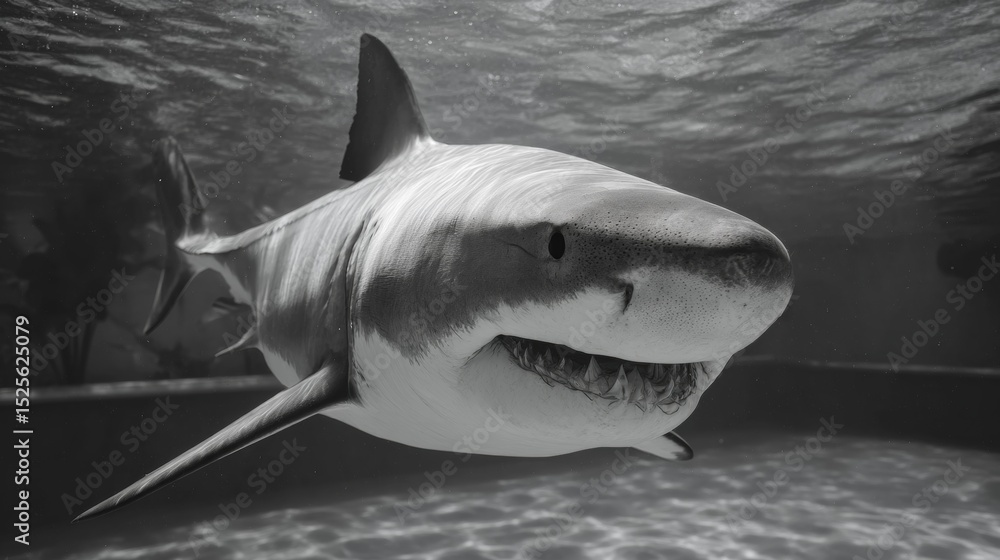 Obraz premium Shark swimming in the ocean depths.