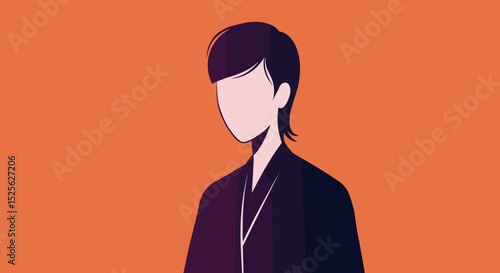 Young person in minimalist attire against orange background  