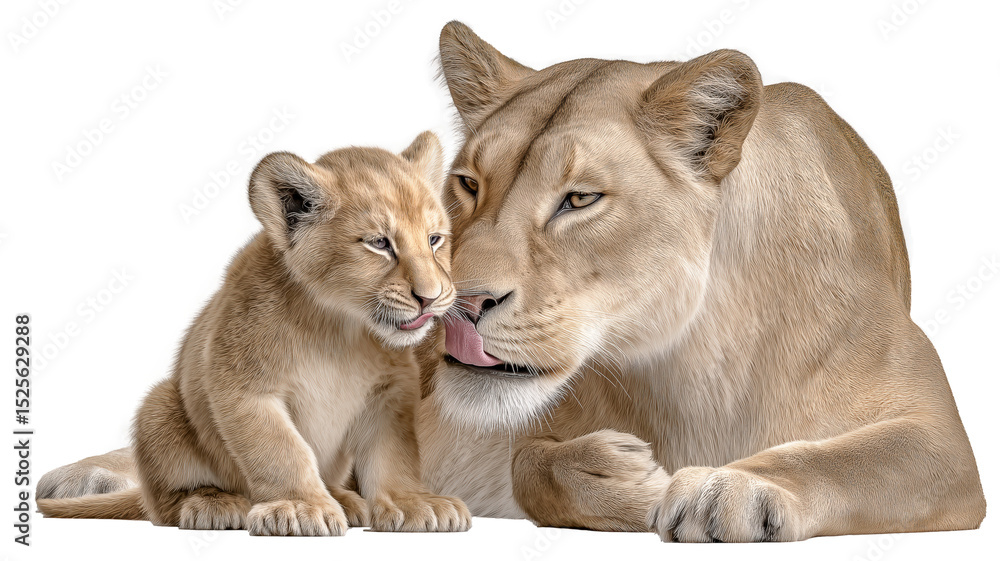 Obraz premium Mother and cub share a tender moment.isolated on white background