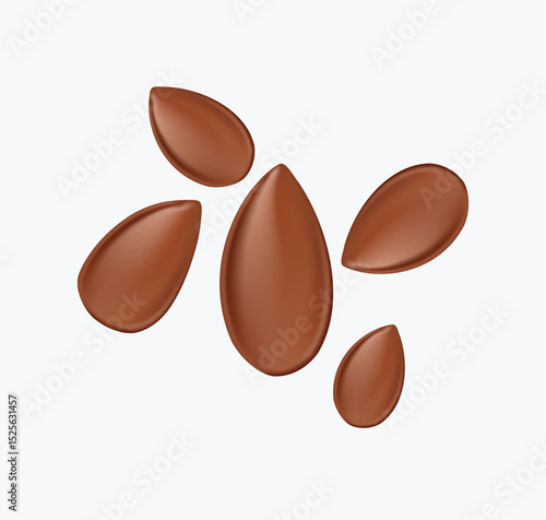 Flex seeds 3D render realistic vector illustration isolated on white background. Selection for cereal and snacks. Pack