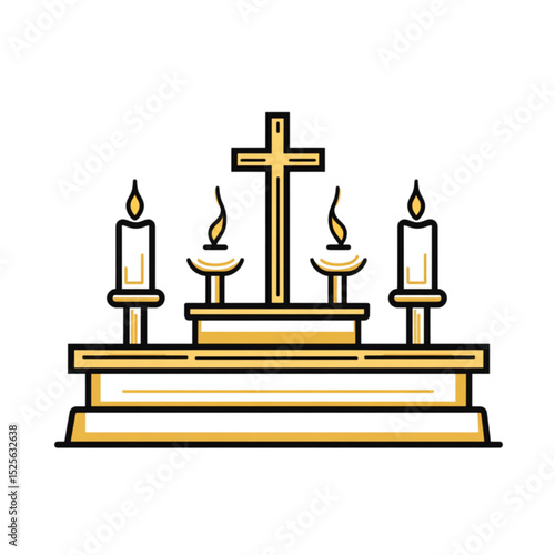 Religious altar with candles and cross in minimalist design  