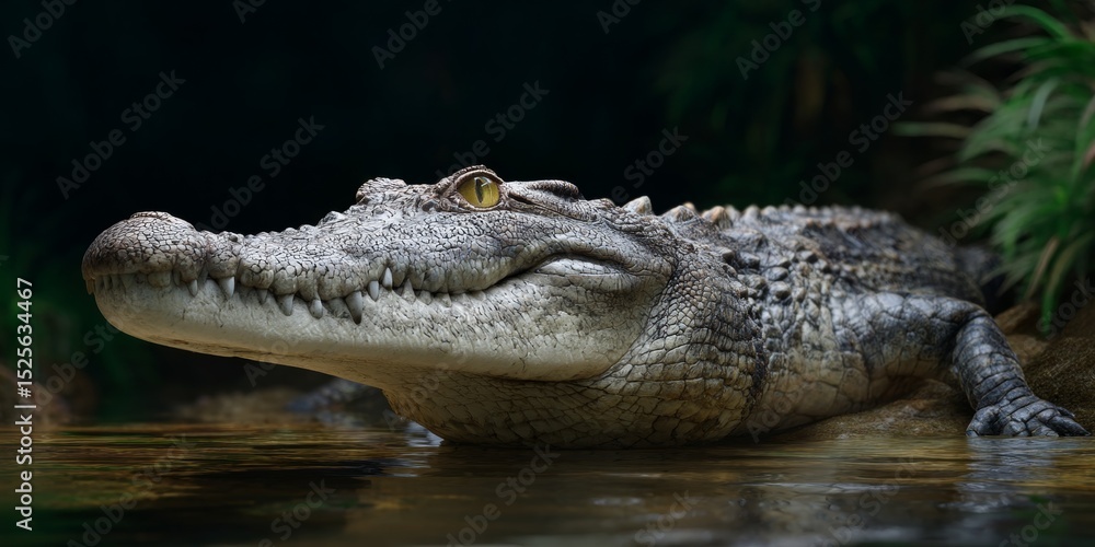 Obraz premium Close-up of alligator swimming in natural habitat.