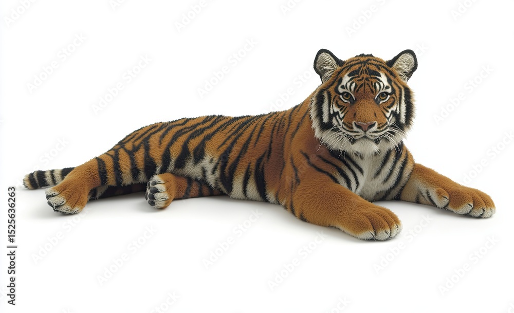 Obraz premium On a white background, a tiger is photographed by a camera and includes a clipping path