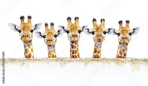Cute watercolor illustrations of a giraffe are part of an animal cartoon set