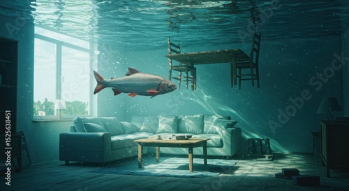 Underwater living room with fish