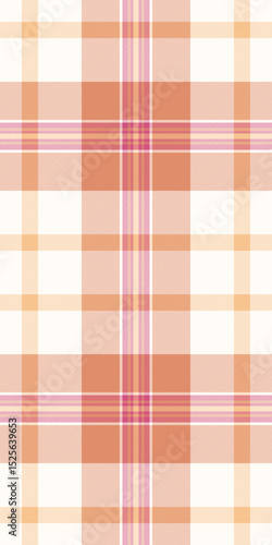 Elementary tartan seamless vector, velvet textile pattern background. Trim texture check fabric plaid in orange and ivory colors.