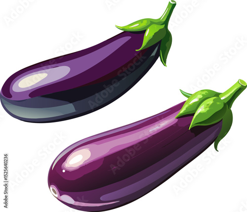 eggplants isolated on white. A shiny eggplant with green cap on a white background