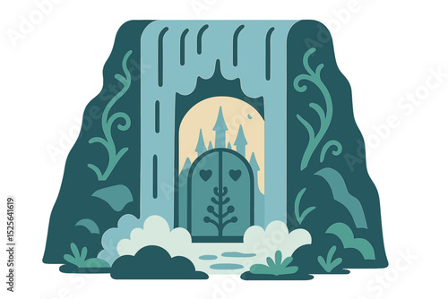 Behind a waterfall, a secret doorway remains hidden, waiting to reveal a magical fairy kingdom