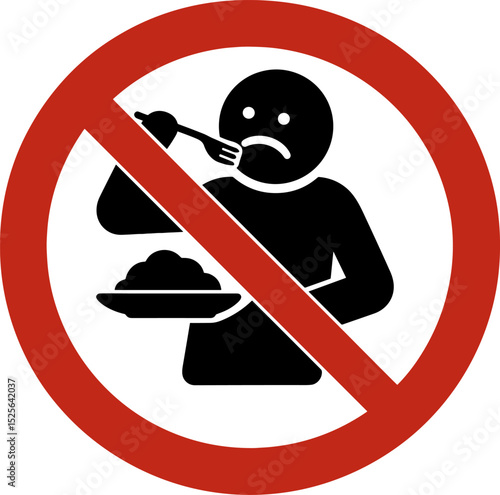 No eating sign depicting person holding fork and plate with food
