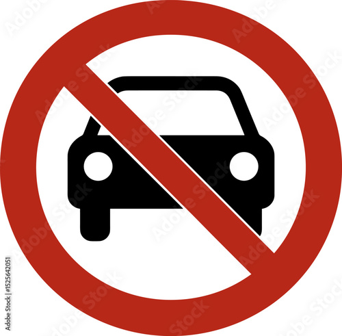 No cars allowed: red circle road sign prohibiting motor vehicles