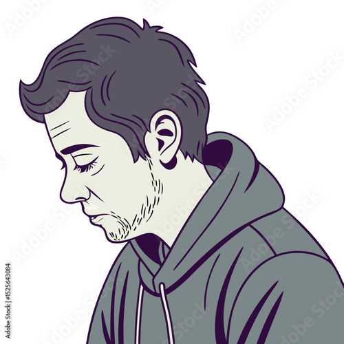 Illustrated Man with Insomnia and Tired Eyes with Dark Circles. Perfect for: World Sleep Day, insomnia awareness, workplace wellness