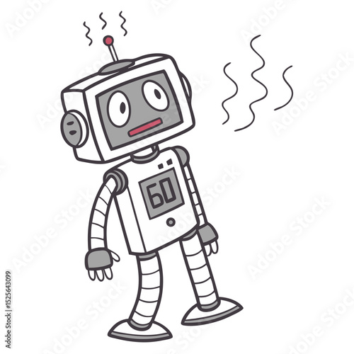 Illustrated Robot with Fever and Thermometer Display on Head. Perfect for: International Robotics Day, sci-fi themed events, tech satire
