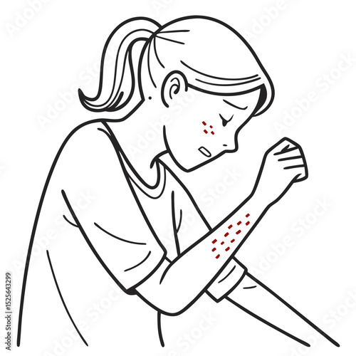Woman with Skin Allergy Scratching Arm. Perfect for: World Allergy Week, dermatology education