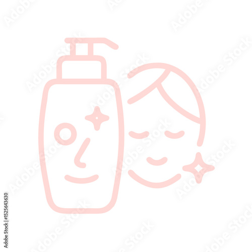 Facial cleanser icon with smiling face and sparkling skin - concept of skincare, beauty, and cleanliness