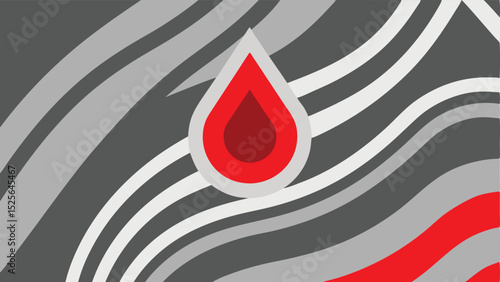 Abstract artistic composition featuring a red drop and modern wavy grey background