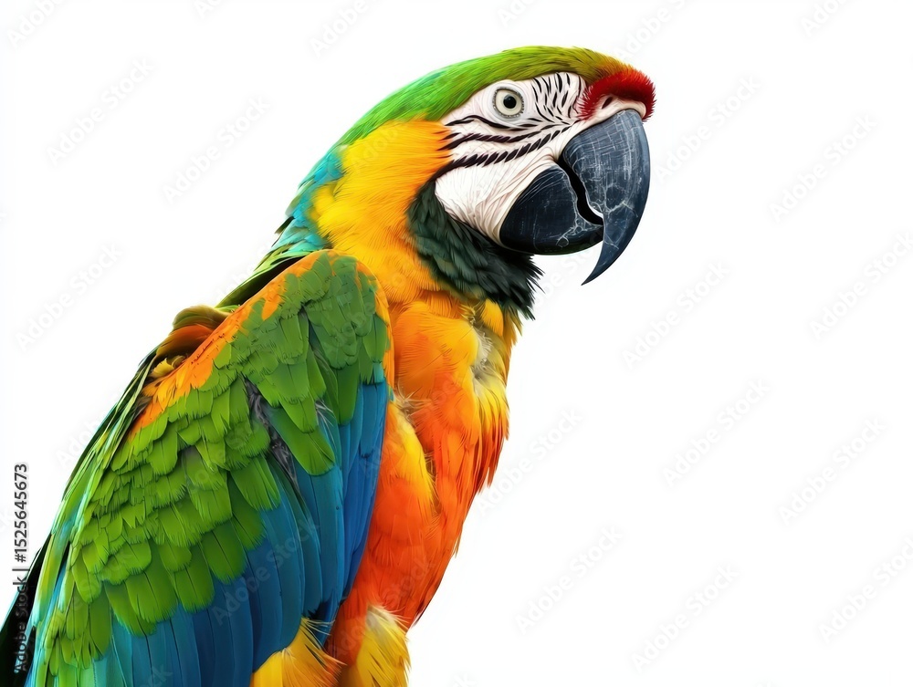 Obraz premium Vibrant macaw parrot portrait. Colorful feathers, exotic bird. Ideal for websites, blogs, and print media.