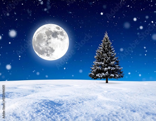 Wallpaper Mural Snowy night with full moon and Christmas tree Torontodigital.ca