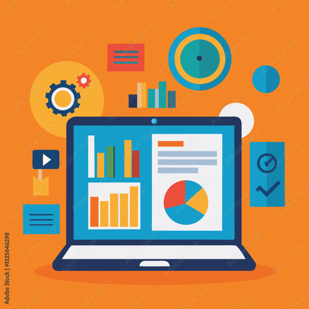 Obraz premium Laptop screen showing business data analytics charts graphs