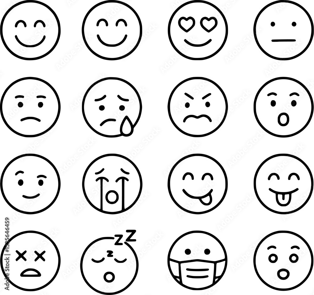 20 Minimal Line Emoji Faces – Emotions Icon Set 20 Minimal Line Emoji Faces – Emotions Icon Set