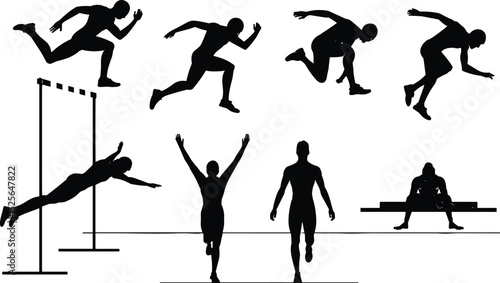 Dynamic Athlete Silhouettes: Running, Jumping, and Hurdling in Motion