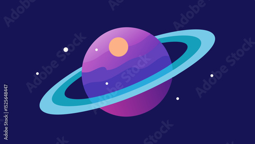 Abstract illustration of a colorful planet with rings and floating celestial objects
