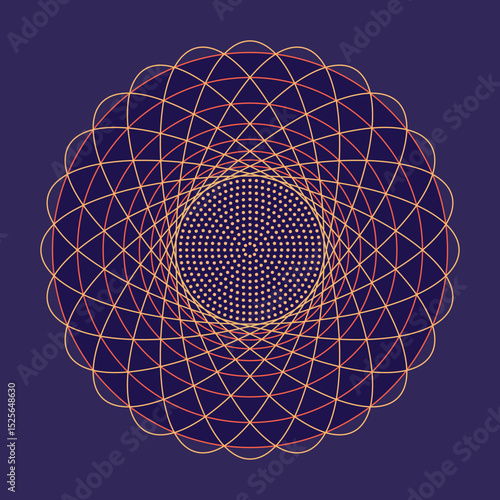 Abstract energy flower fractal circles background for quantum global data integration, sphere lines outline wireframe, technology, AI data, energy vibration in space wallpaper