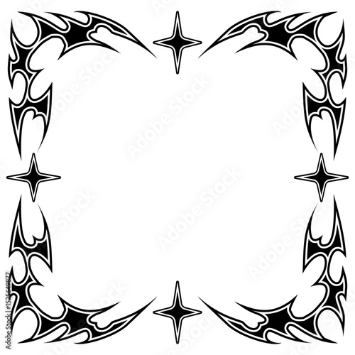 Neo tribal black and white frame border with stars y2k style