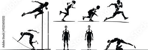 Dynamic Athlete Silhouettes: High Jump, Running, and Track Events in Motion