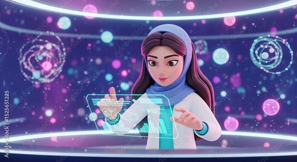 Fototapeta premium Young Female Scientist Using Futuristic Technology Interface