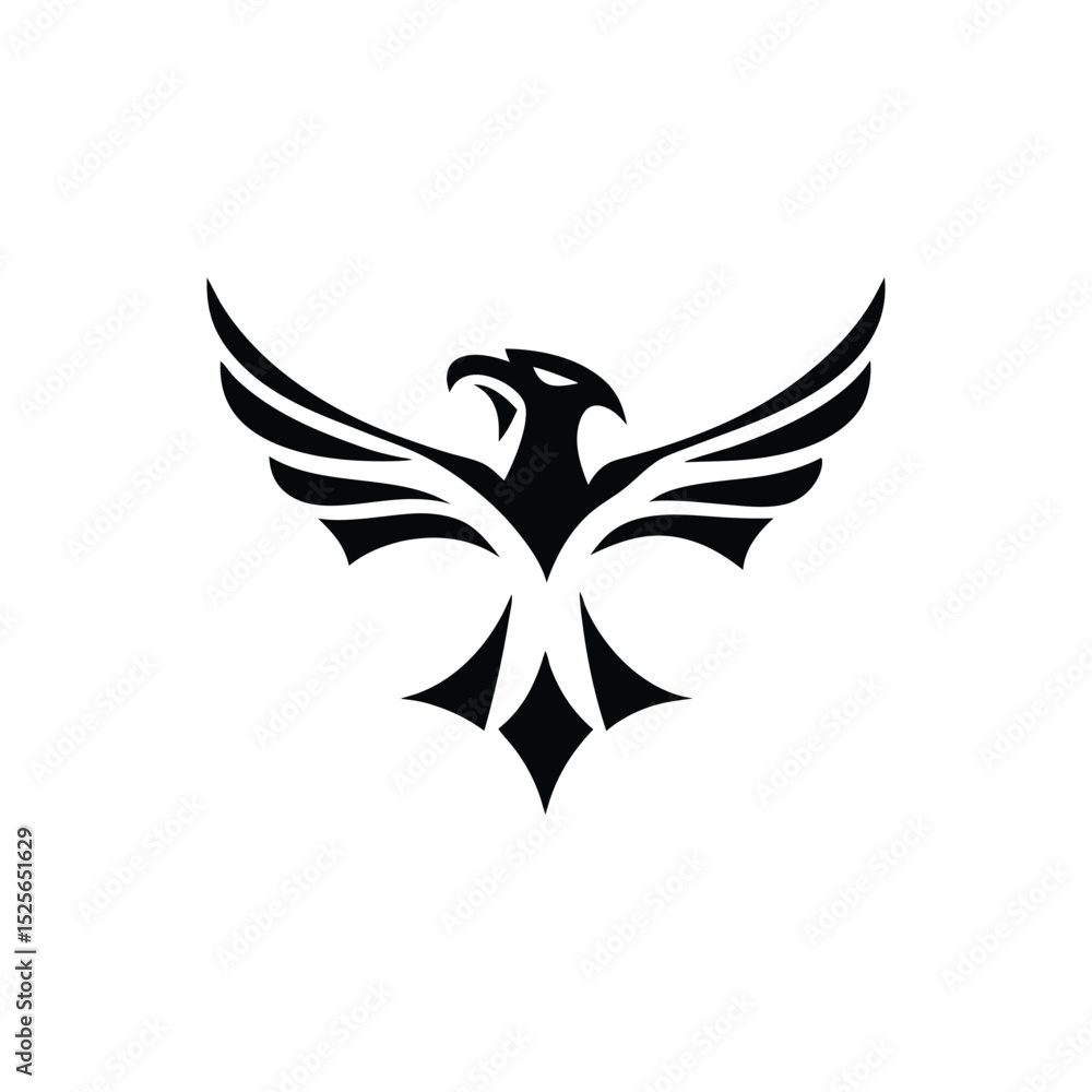 Obraz premium Stylized Black Phoenix Logo with Wings Spread on a White Background