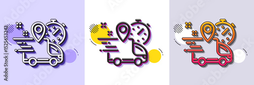 Express delivery line icon. Halftone dotted pattern. Gradient icon with grain shadow. Courier truck location sign. Order delivery symbol. Line express delivery icon. Various designs. Vector