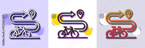 Bike path line icon. Halftone dotted pattern. Gradient icon with grain shadow. Delivery bicycle transport sign. Sport activity symbol. Line bike path icon. Various designs. Vector