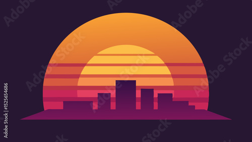 Wallpaper Mural Retro sunset skyline design with gradient color palette and modern city silhouette Torontodigital.ca