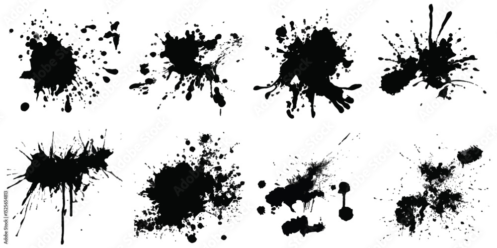 Obraz premium Abstract Black and White Ink Splats Creating a Grunge Effect . Black ink splatters on a white background. Suitable for graphic design projects or as a background for text or images