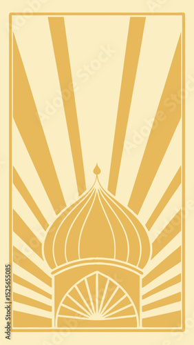 Vector illustration of a golden russian orthodox church dome with sunburst design