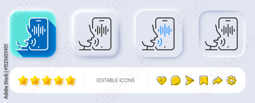 Voicemail line icon. Neumorphic, Flat shadow, 3d buttons. Record phone voice sign. Cellphone mic symbol. Line voicemail icon. Social media icons. Vector