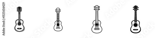 Icon set featuring four distinct guitar designs suitable for creative projects and digital applications
