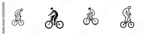 Icon set featuring various cyclists engaging in different riding positions and motions