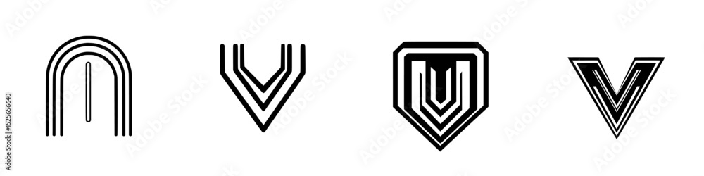Fototapeta premium Icon set featuring geometric designs with lines and shapes for modern branding and graphics use