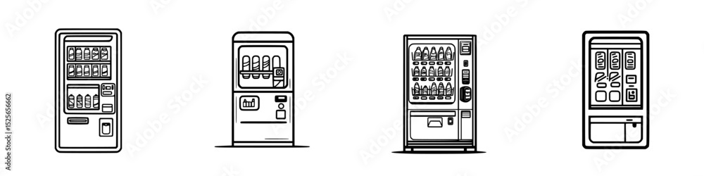 Fototapeta premium Icon set featuring various vending machines in a minimalist design style suitable for digital applications