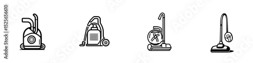 Different styles of vacuum cleaner icons showcasing various designs ideal for home cleaning applications