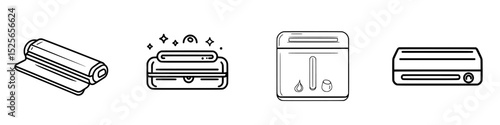 Set of four kitchen tools icons for food preservation and preparation illustrated in minimalistic style