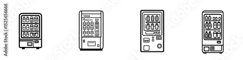 Icon set showcasing various vending machines for beverages and snacks in a clean, minimalistic design suitable for use in digital projects