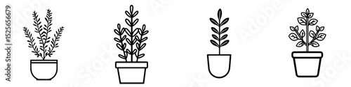 Various plant icons in simple outlines for use in design and decoration projects